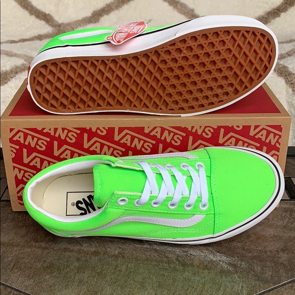 ••VANS OLD SKOOL NEON GREEN GECKO/TRUE WHITE men’s - Picture 3 of 16